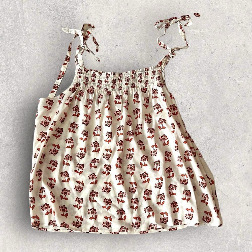 Candace Cameron | Bure Printed Tie- Strap Smocked Woven Tank XL Retail $48